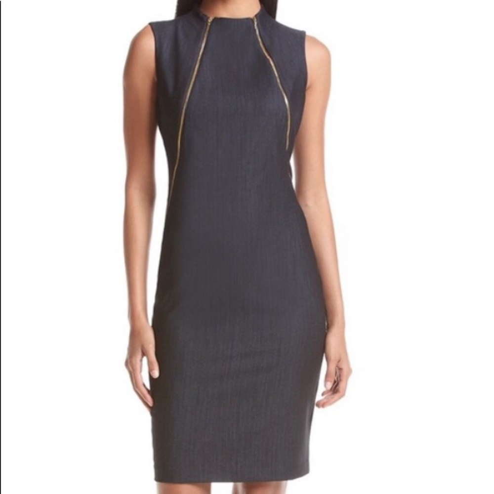 Calvin Klein Navy Shift Dress with Gold Zippers